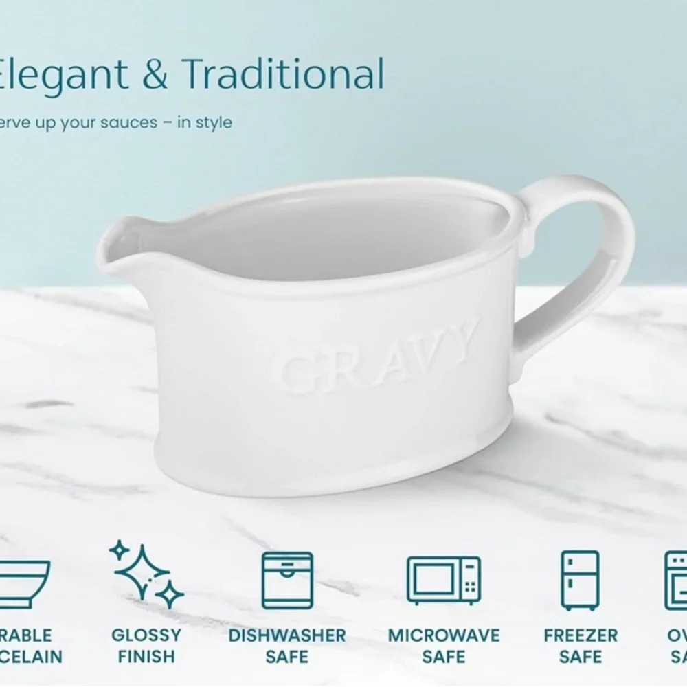 NEW - Ceramic Gravy Boat, Serving Dispenser, Porcelain Pitcher for Sauces